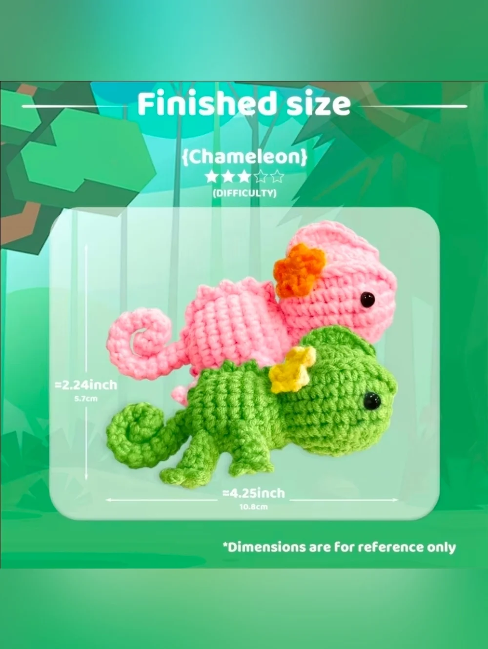 DIY Green Chameleon Crochet Kit For Beginners All Tools Included New Sealed